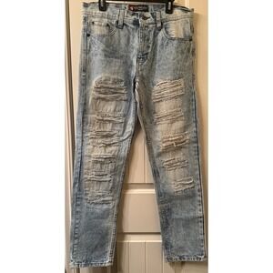 Southpole Heavy Acid Wash Distressed Jeans | Slim Fit 32x32 | Ripped Grunge